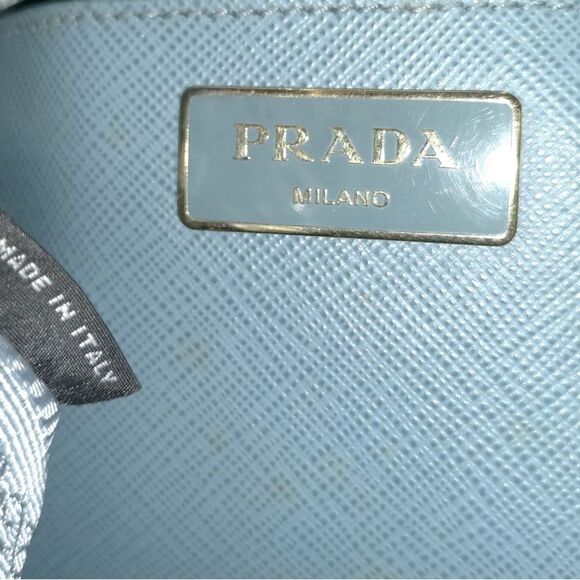 Auth Prada Double Zip Light Blue Saffiano Leather Lux Galleria Tote Bag Preloved - Picture 13 of 16